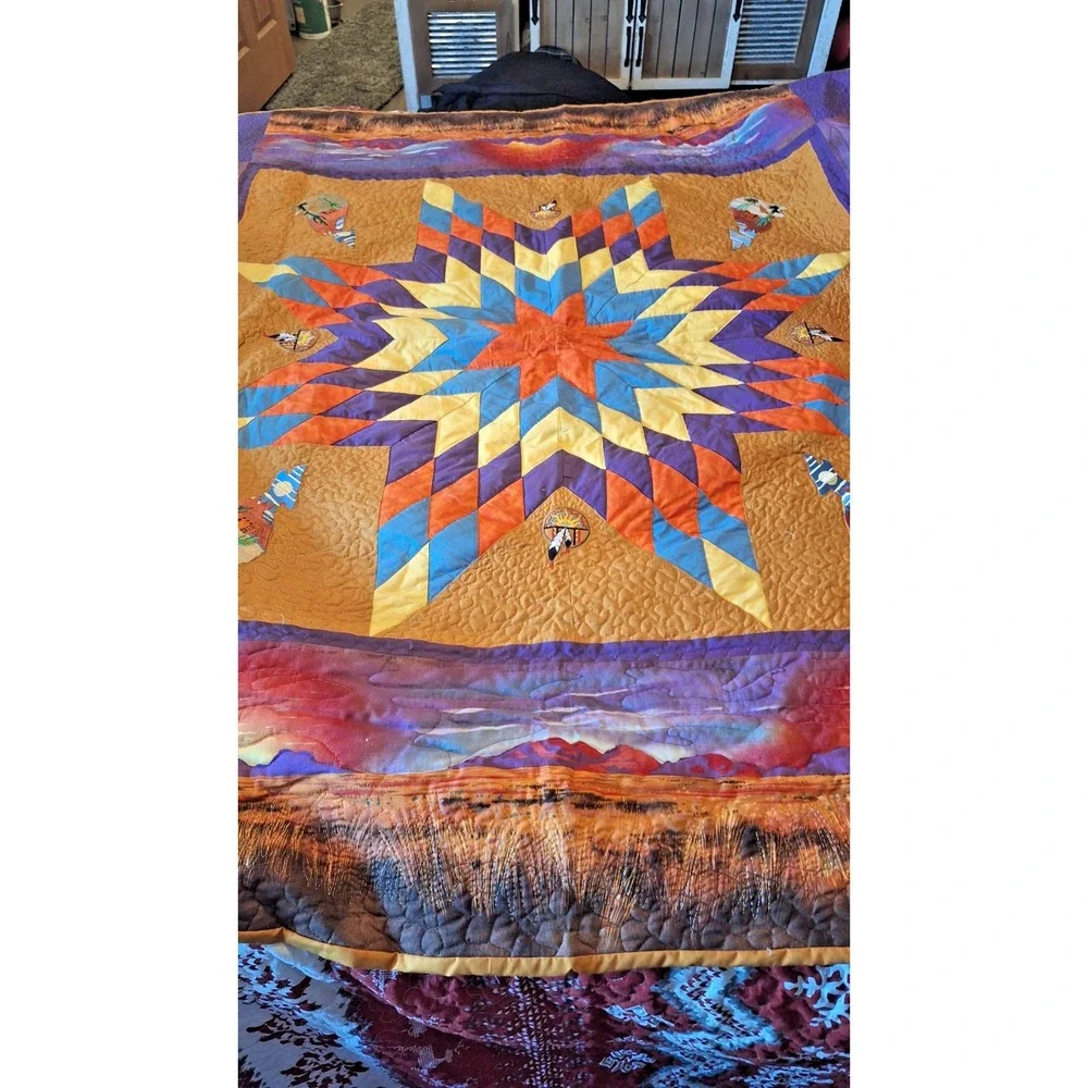 Native American Star Quilt 58x58 ‎ Vintage